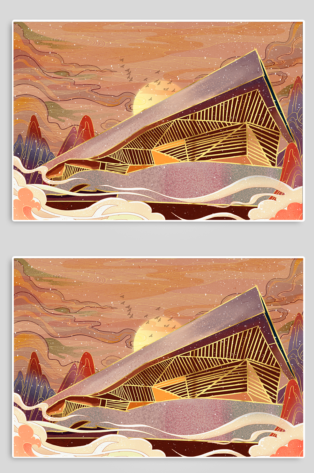无锡博物馆无锡城市地标建筑插画素材