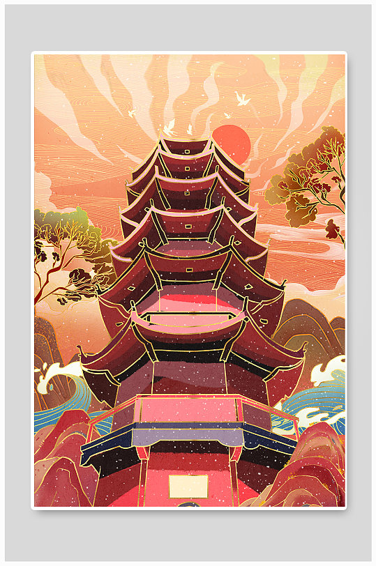 无锡龙光塔无锡城市地标建筑插画