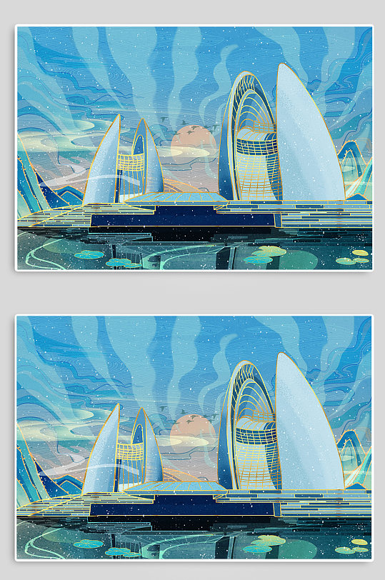 珠海大剧院珠海城市地标建筑插画-众图网