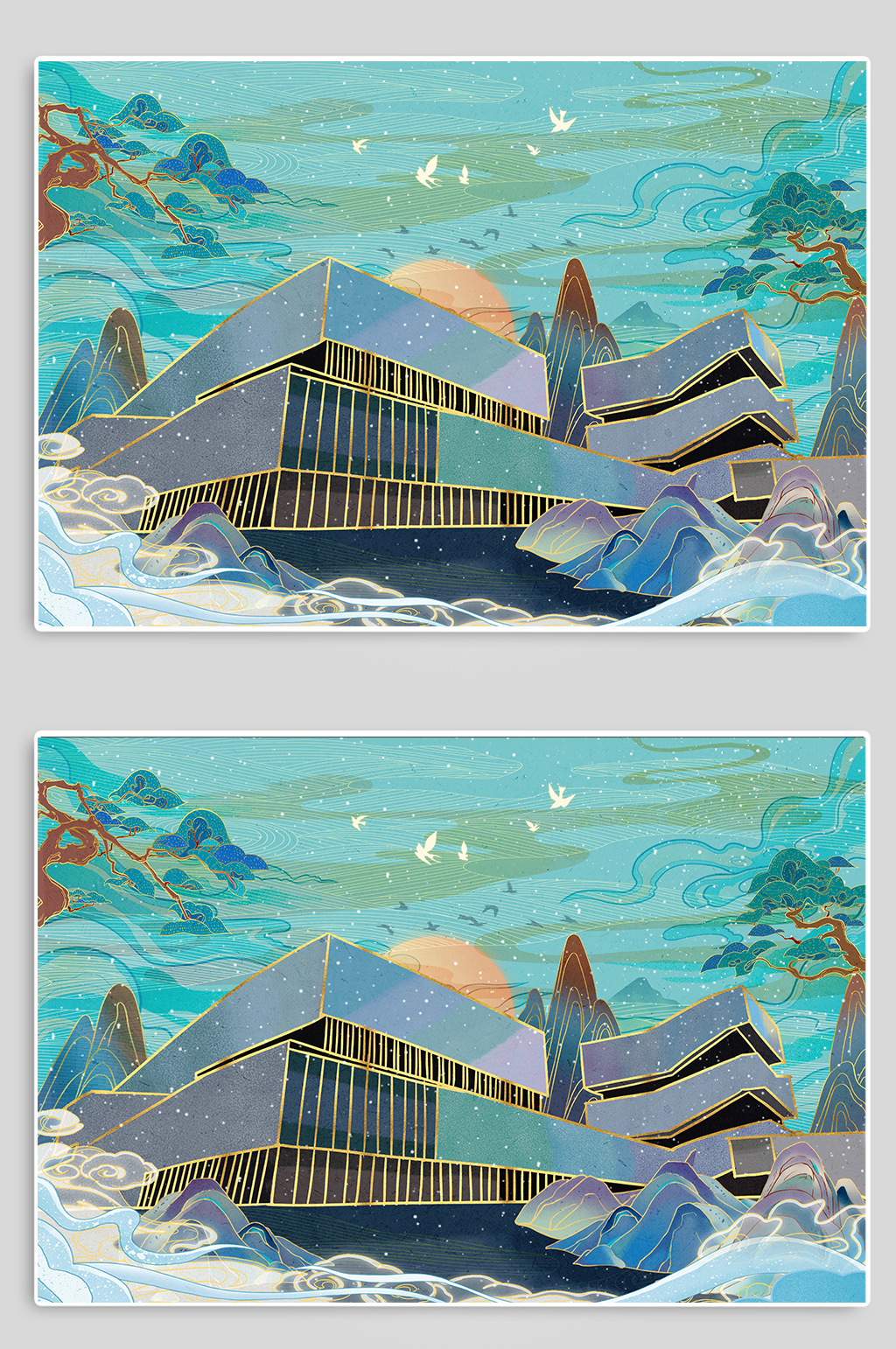 珠海市博物馆珠海城市地标建筑插画素材