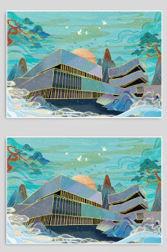 珠海市博物馆珠海城市地标建筑插画