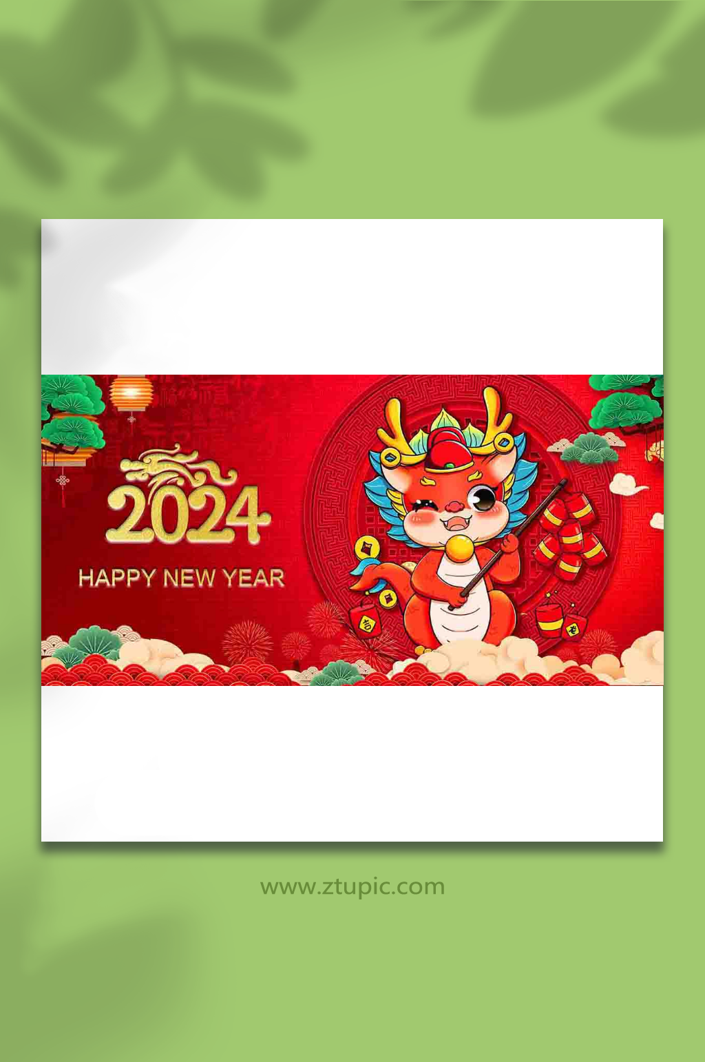 2024卡通龙素材春节红色元素背景设计素材
