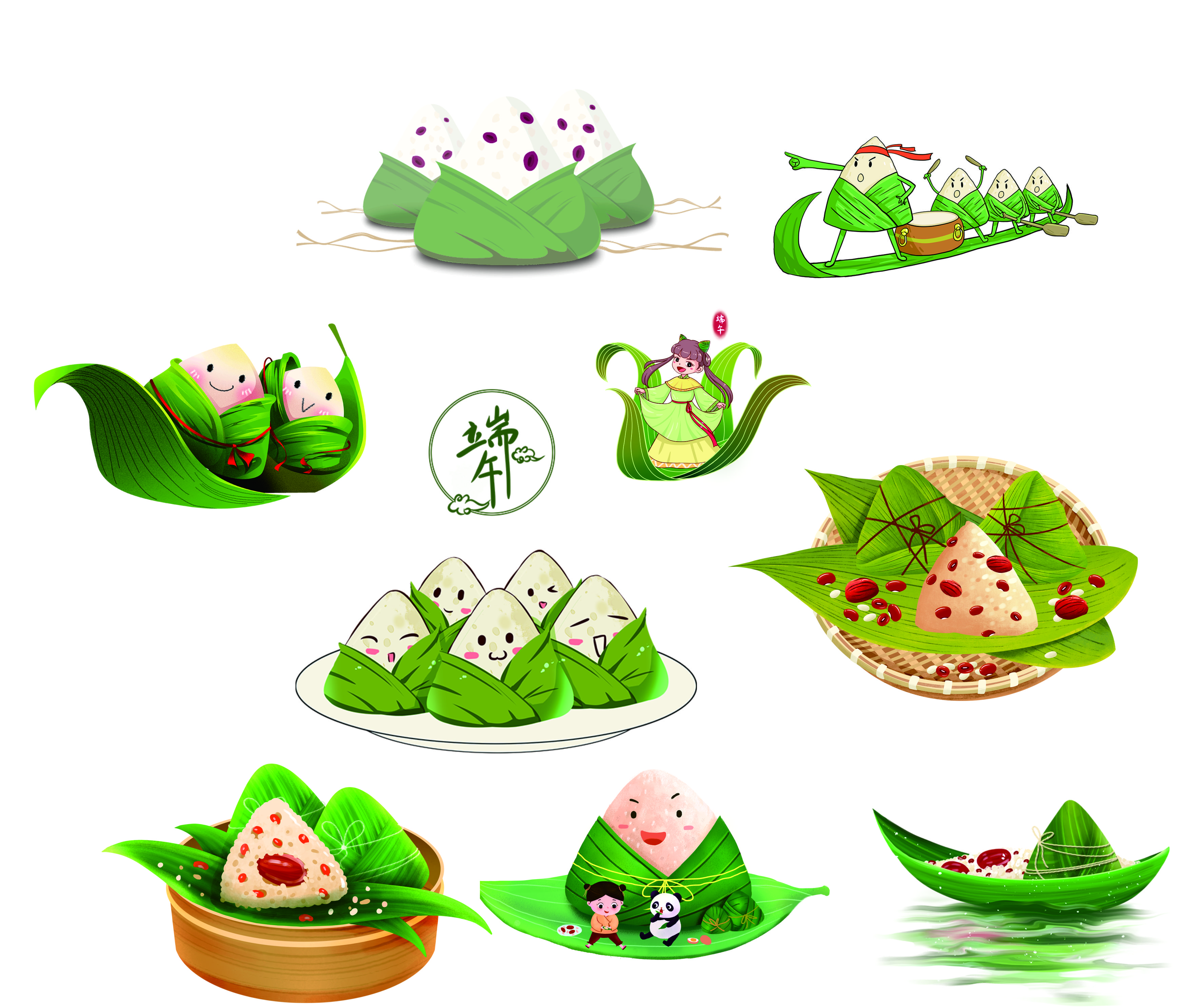 绿色卡通粽子无素端午节免抠粽子素材素材