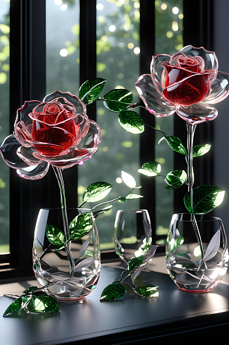 玻璃冰雕玫瑰花图片