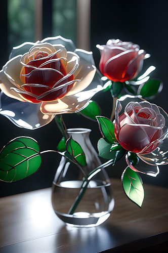 玻璃冰雕玫瑰花图片