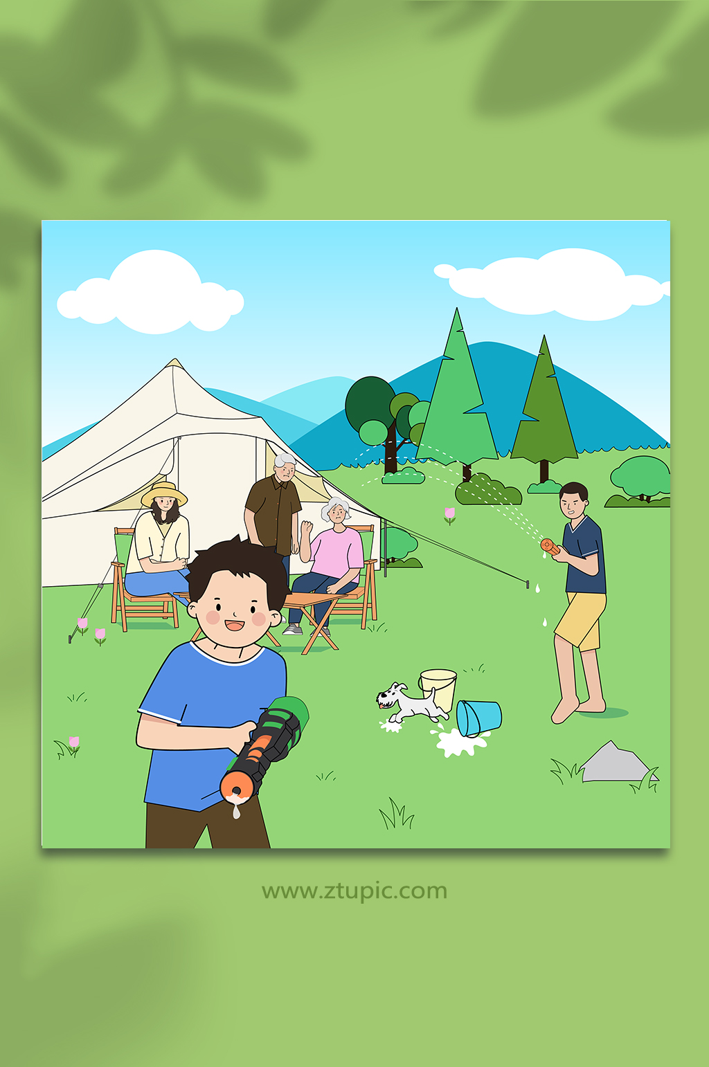 手绘扁平化风格郊游露营人物插画素材