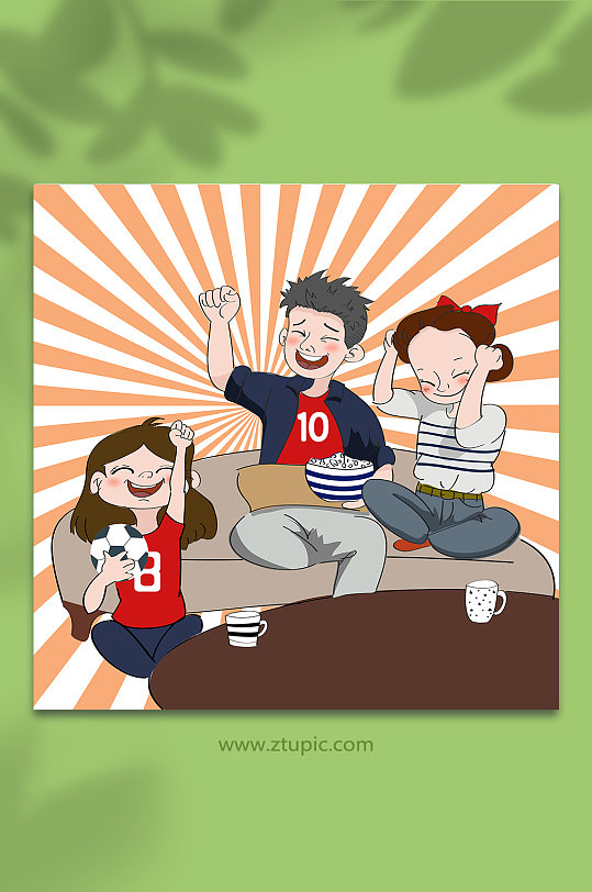 世界杯矢量可爱比赛欢呼球迷人物插画