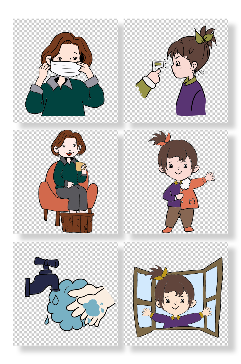 可爱冬季预防感冒人物元素插画素材