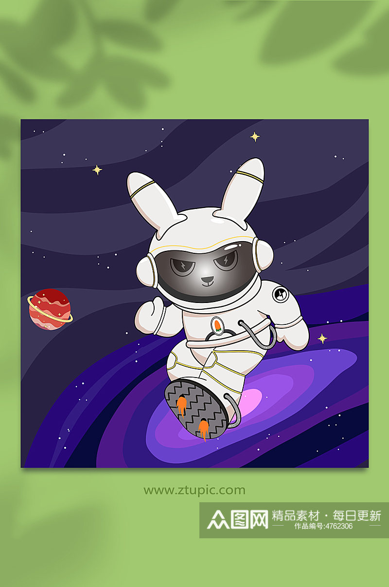 扁平风手绘矢量宇航员兔年插画素材