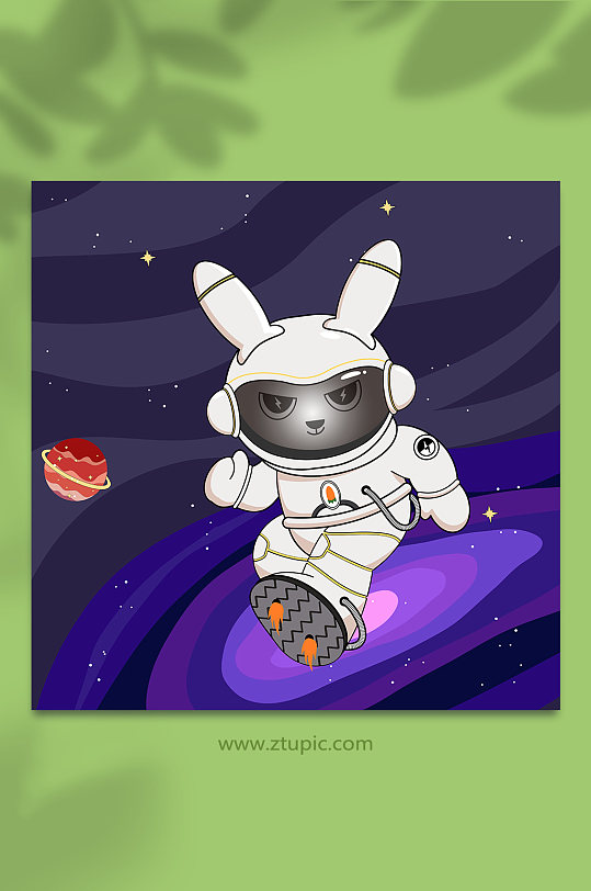 扁平风手绘矢量宇航员兔年插画