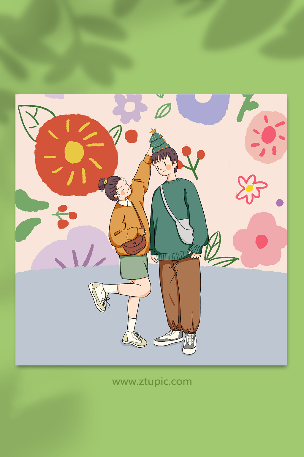扁平风情侣情人节人物插画素材