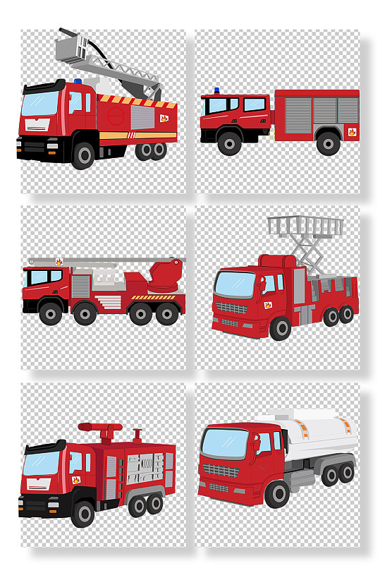 扁平风卡通消防车元素插画-众图网