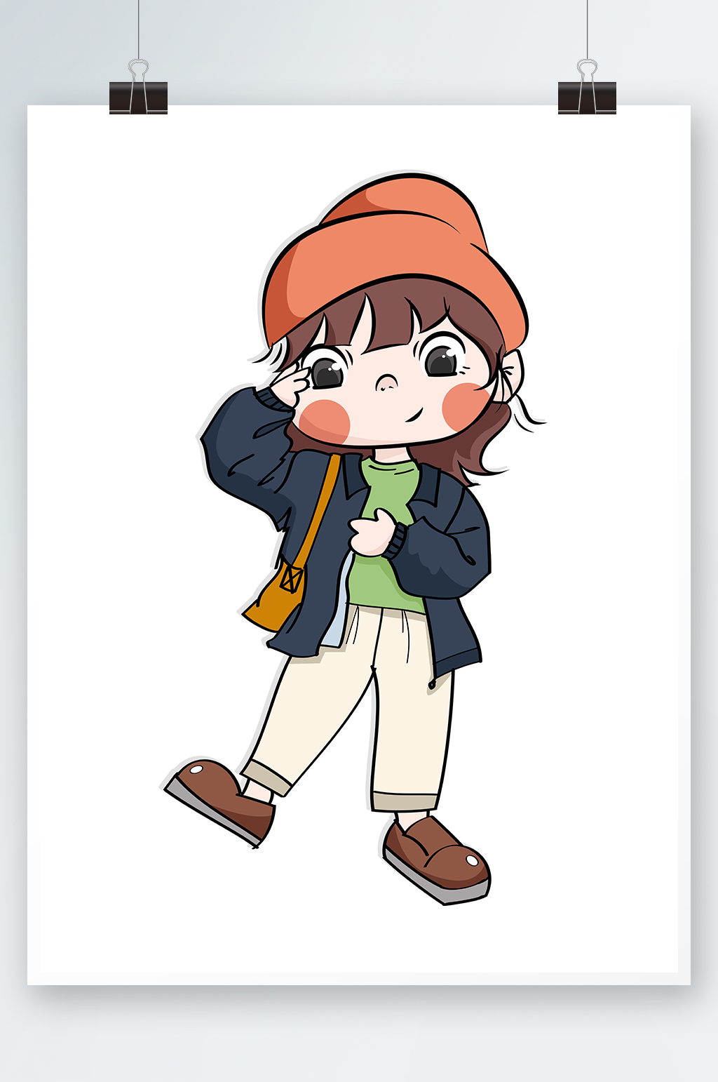 可爱青年节描边女生人物元素插画素材