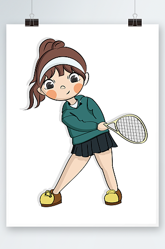 可爱青年节描边打网球人物元素插画