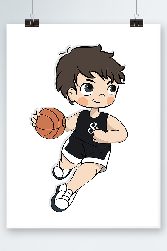 可爱青年节描边打篮球人物元素插画