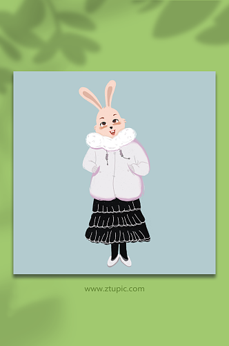 冬季可爱美女兔子人物插画