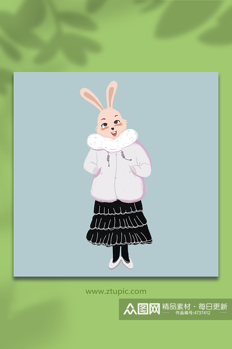 冬季可爱美女兔子人物插画素材