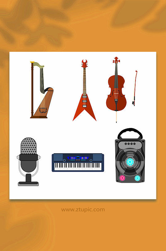 小提琴话筒音箱矢量乐器音乐元素插画-众图网