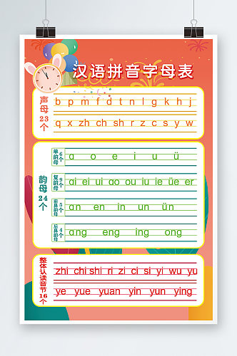 幼儿园识字汉语拼音字母表挂图海报