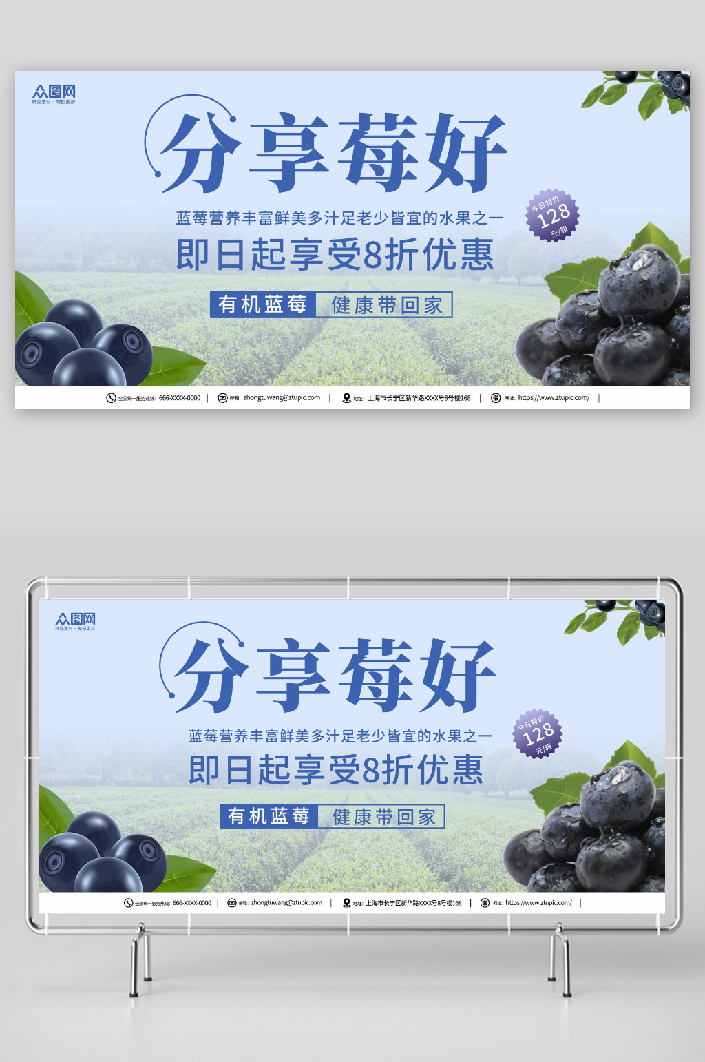 有机蓝莓水果店图片展板素材