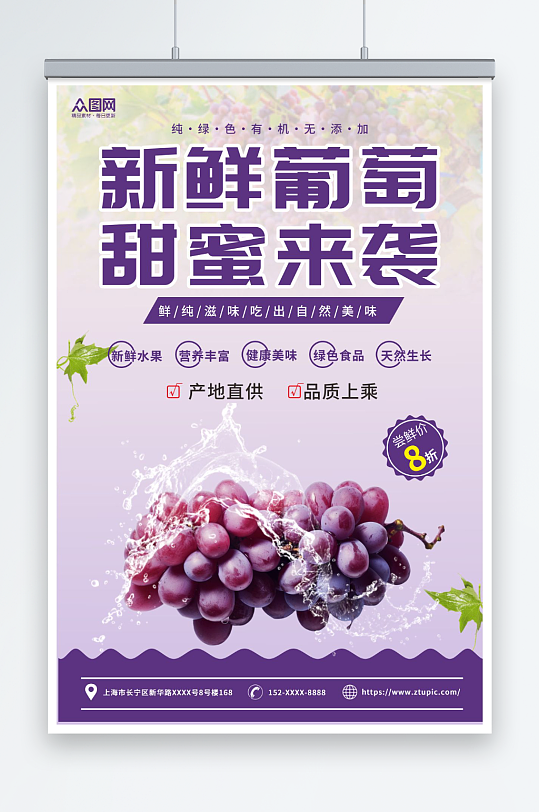 紫色葡萄青提水果宣传海报