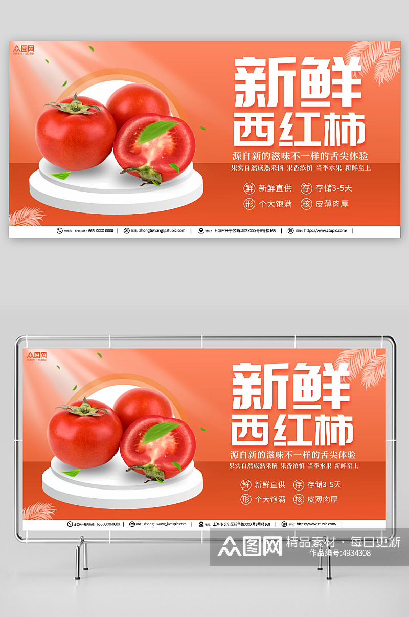 新鲜有机番茄西红柿蔬果展板素材