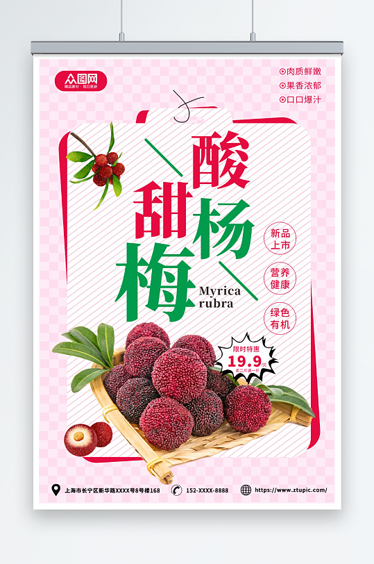 酸甜新鲜杨梅夏季水果果园促销海报