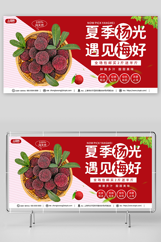 新鲜杨梅夏季水果果园促销展板