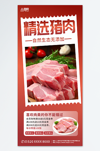精选农家土猪肉肉类海报