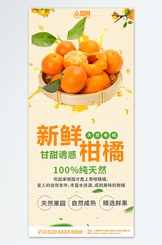 新鲜柑橘蜜橘橘子水果海报