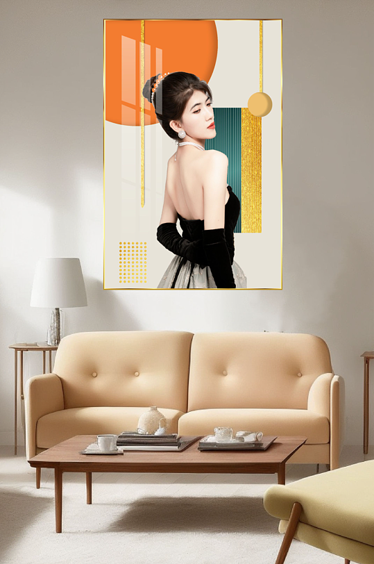 美女几何轻奢分层装饰画-众图网