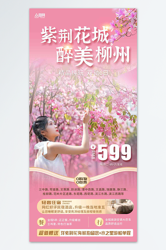 创意紫荆花花卉赏花季海报