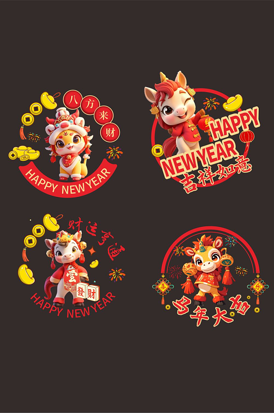 简约马年2026年新年窗花春节物料元素-众图网