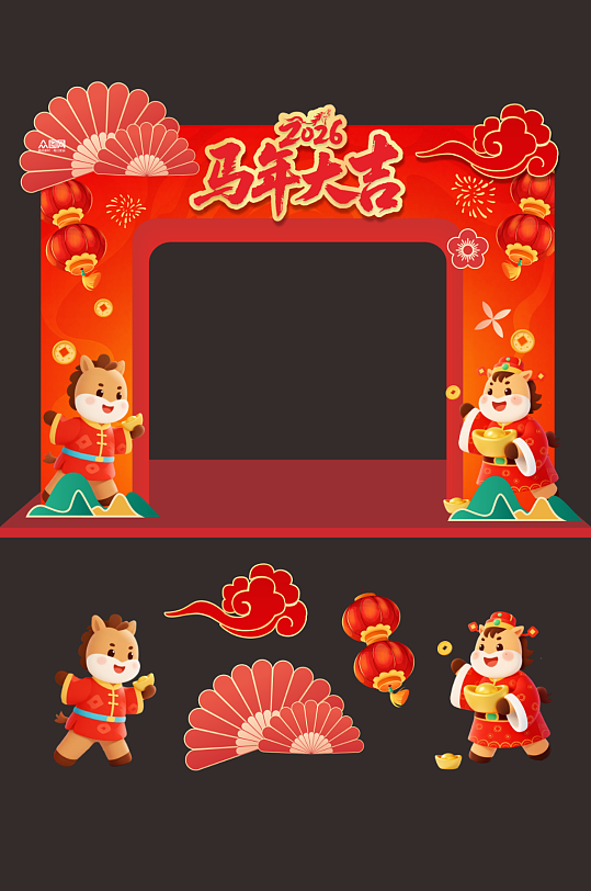 2026年马年新年元旦节门头拱门美陈-众图网