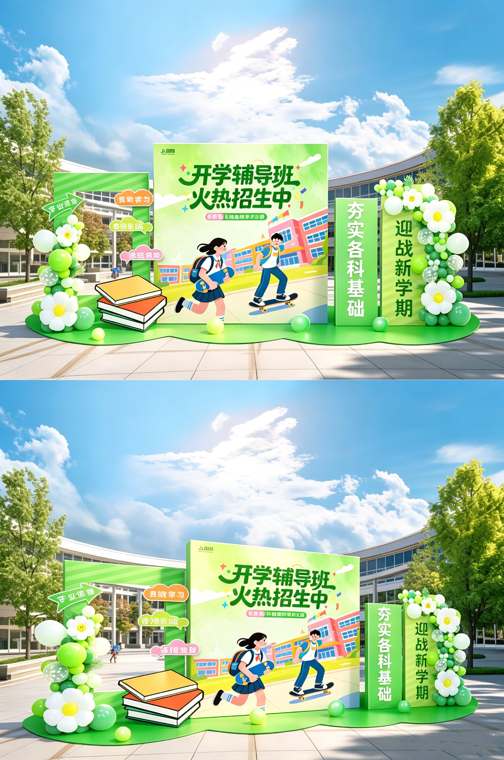 绿色创意开学季教育培训培训班招生美陈素材