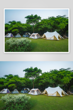 户外帐篷绿树林摄影作品