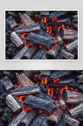 烧烤炉里明亮热煤摄影高清照片