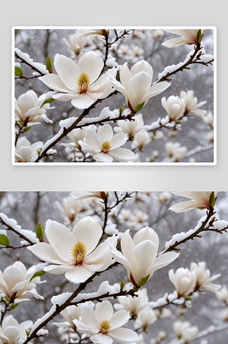 春雪玉兰花开图片