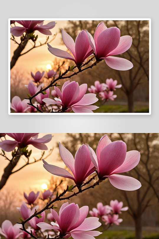 春天玉兰树户外夕阳花图片