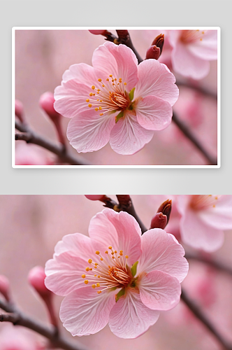 春天公园里小桃红开花了图片