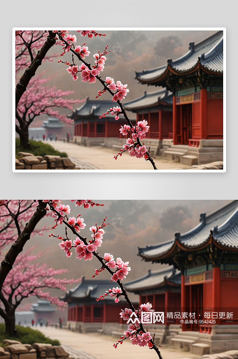 春天粉色榆叶梅开花图片素材