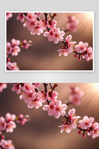 春天粉红色梅花逆光温暖光晕下温馨背景图片