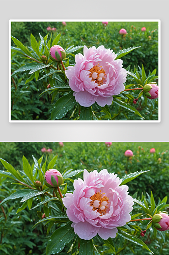 春季清晨小雨满露水牡丹花开图片