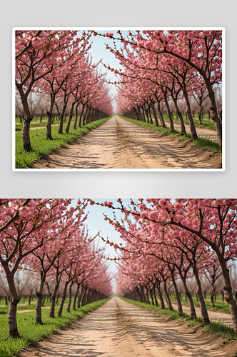 春季美丽乡村桃花园低视角风光图片