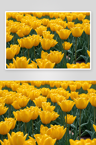 春季户外绽放黄色郁金香花海图片