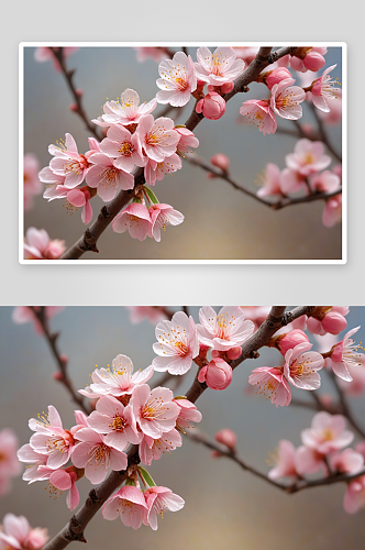 春季粉红杏花特写图片