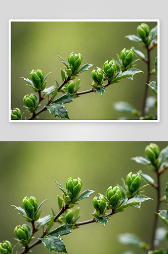 春季发芽冬青绿色嫩芽大光圈虚化特写图片