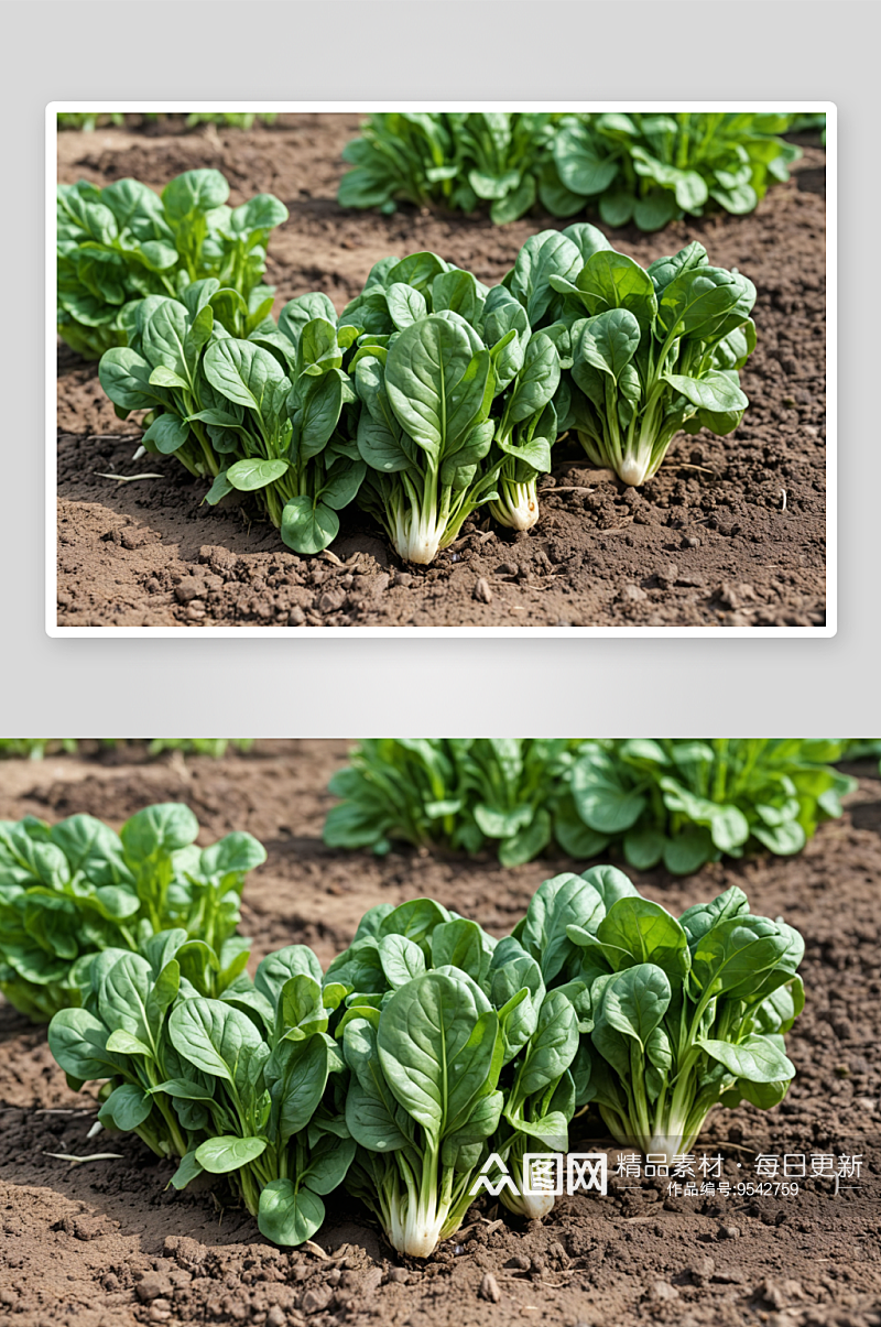 春季菜园子里种植菠菜特写图片素材
