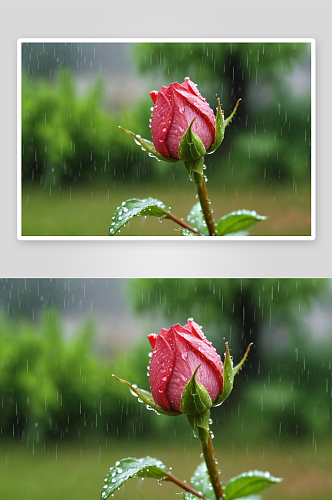 春季被雨淋湿玫瑰花蕾图片