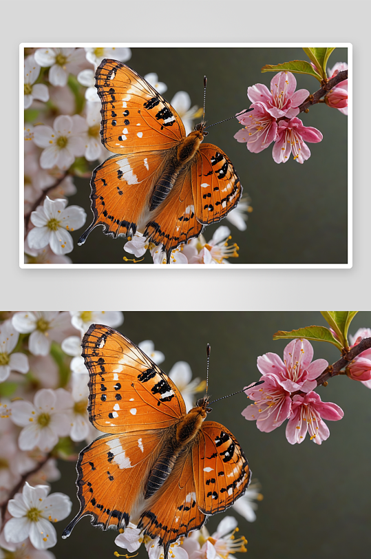 橙色斑点蝴蝶马樱丹花微距特写图片
